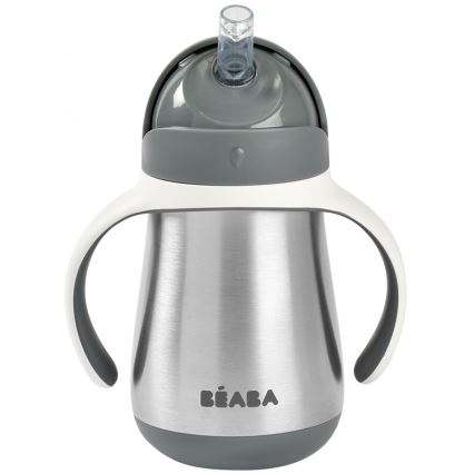 Beaba - Tazza termoisolante con cannuccia 250 ml grigio