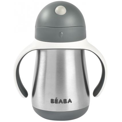 Beaba - Tazza termoisolante con cannuccia 250 ml grigio