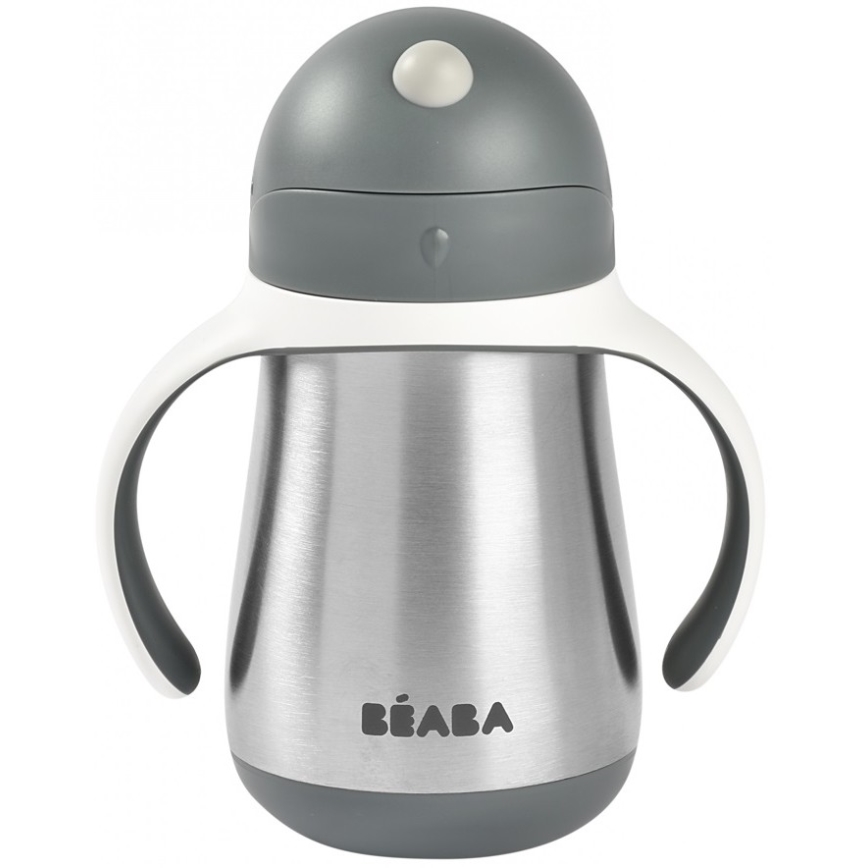 Beaba - Tazza termoisolante con cannuccia 250 ml grigio