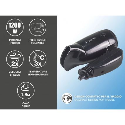 Beper - Asciugacapelli da viaggio 1200W/230V