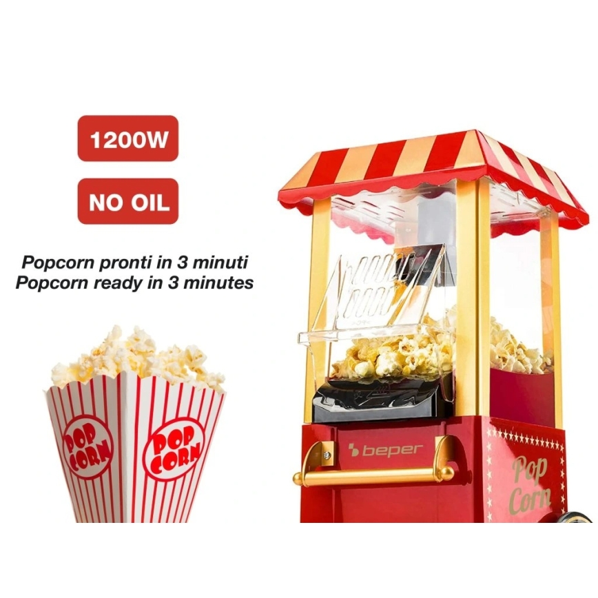 Beper - Macchina per popcorn 1200W/230V rossa