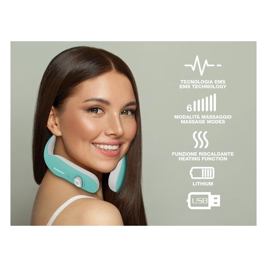 Beper - Massaggiatore cervicale ricaricabile EMS 5V/900 mAh colore menta