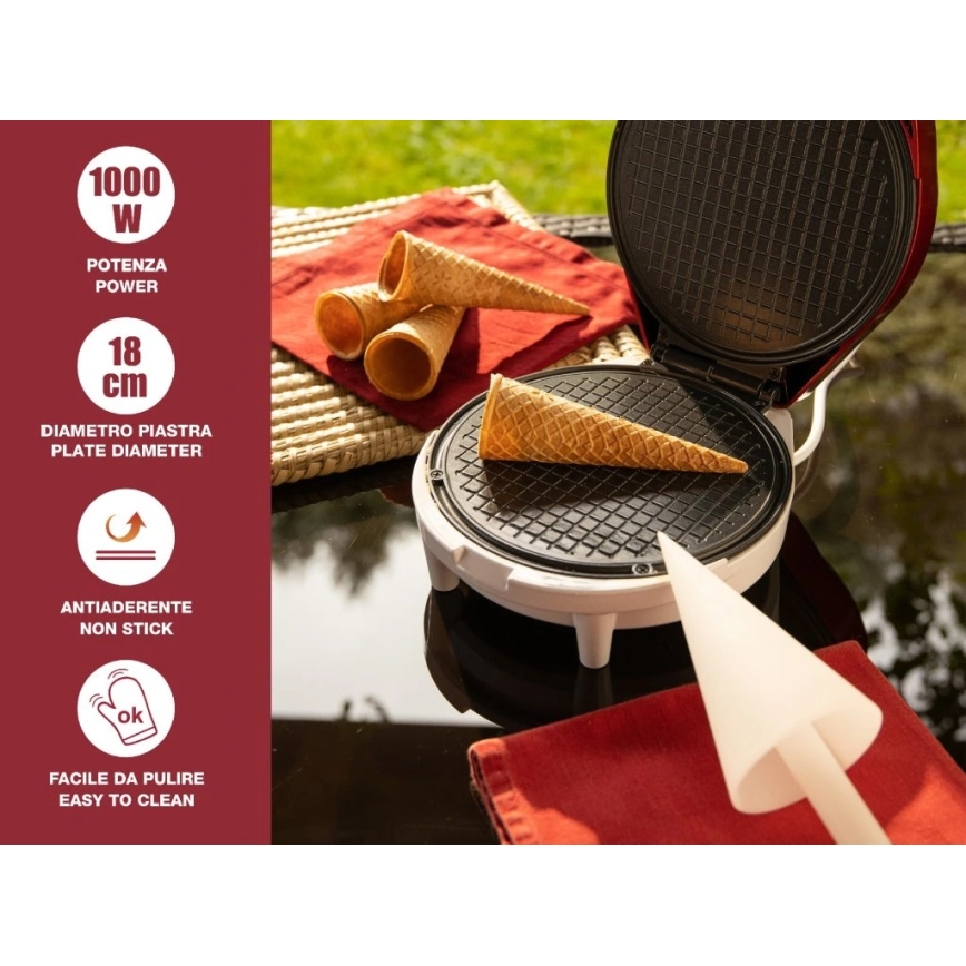 Beper - Piastra per waffle 2 in 1 1000W/230V rossa