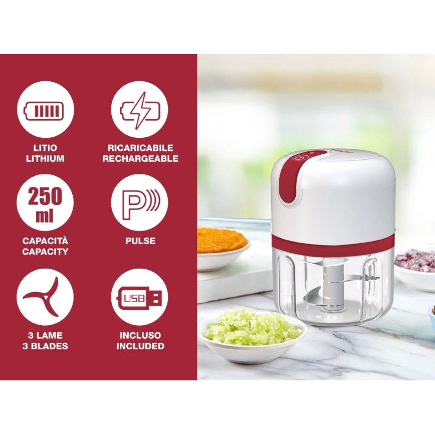 Beper - Tritatutto ricaricabile 30W/5V 1500 mAh 250 ml