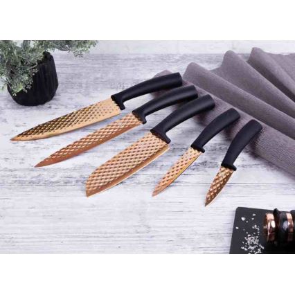 BerlingerHaus - Set di 5 coltelli in acciaio inox nero/rose gold