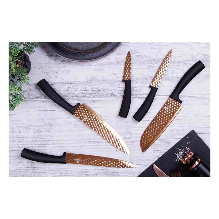 BerlingerHaus - Set di 5 coltelli in acciaio inox nero/rose gold