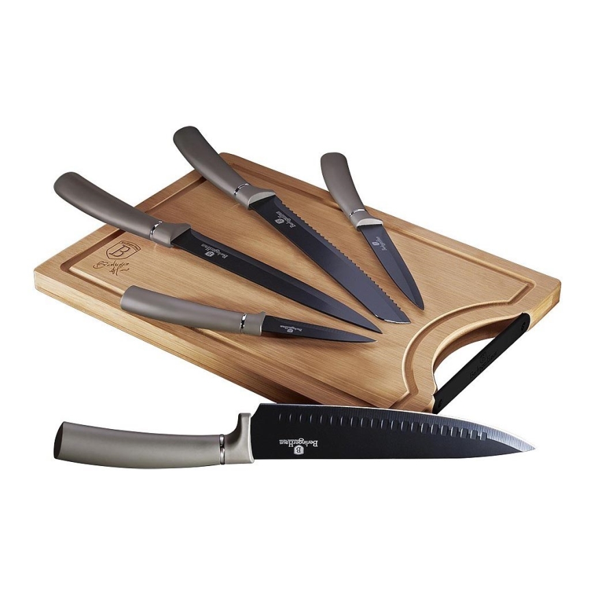 BerlingerHaus - Set coltelli in acciaio inox 6 pezzi beige/nero con tagliere in bambù
