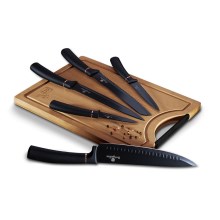 BerlingerHaus - Set coltelli in acciaio inox 6 pezzi neri con tagliere in bambù