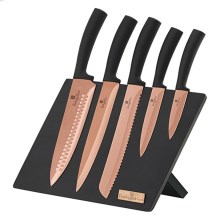 BerlingerHaus - Set coltelli in acciaio inox 6 pz nero/oro rosa con supporto magnetico
