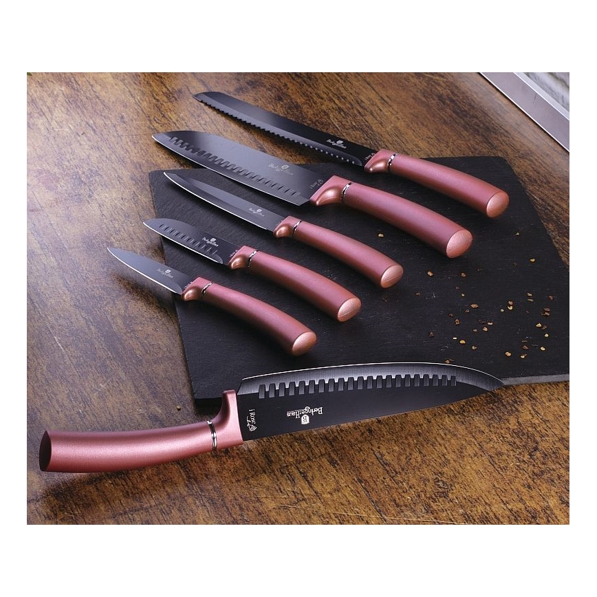 BerlingerHaus - Set coltelli in acciaio inox con supporto magnetico 6 pz acciaio inox/oro rosa
