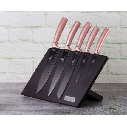 BerlingerHaus - Set coltelli in acciaio inox con supporto magnetico 6 pz acciaio inox/oro rosa