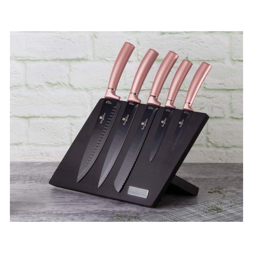 BerlingerHaus - Set coltelli in acciaio inox con supporto magnetico 6 pz acciaio inox/oro rosa