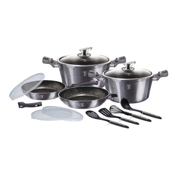BerlingerHaus - Set di pentole con superficie in marmo 13 pz grigio