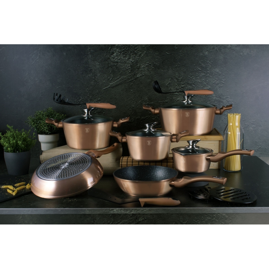 Set Pentole Ceramica 10 Pezzi Effetto Marmo Rosa - Antiaderente, Per Induzione - Foto 7