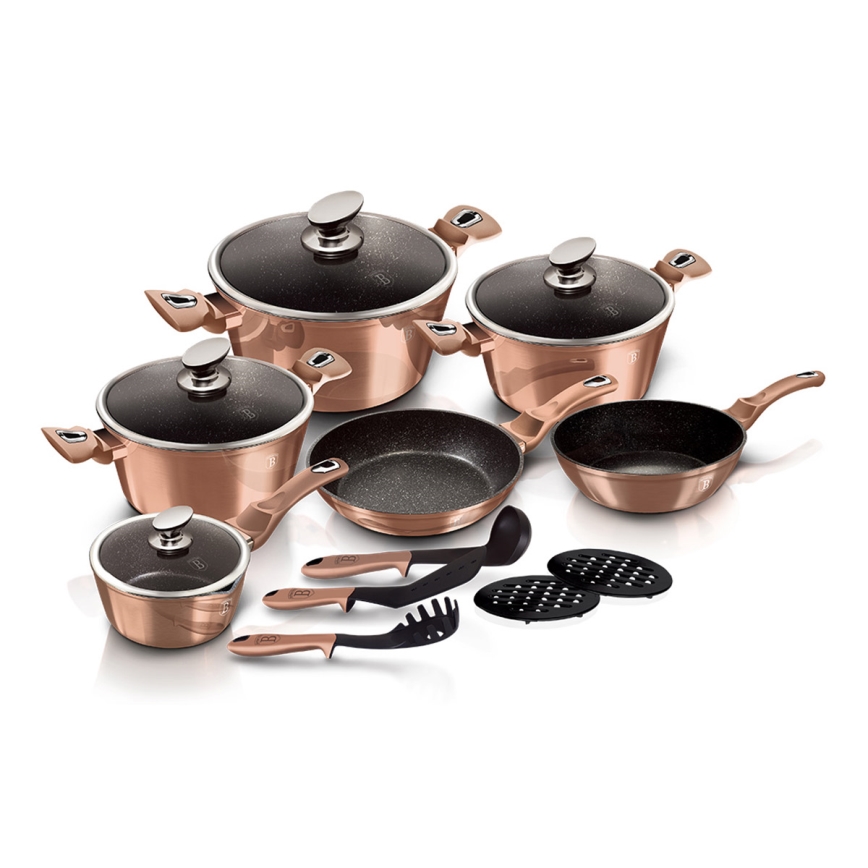 Set Pentole Ceramica 10 Pezzi Effetto Marmo Rosa - Antiaderente, Per Induzione - Foto 3