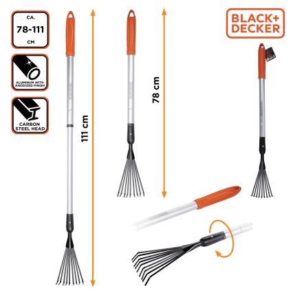 BLACK+DECKER - Telescopico rastrello 78-111 cm
