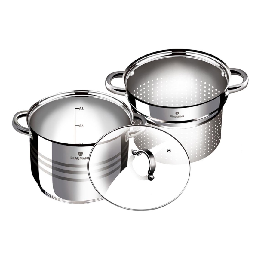 Blaumann - Pentola pasta con colino + coperchio 20 cm in acciaio inox