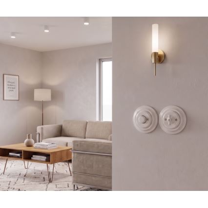 Bohemia-Design - Dimmer rotativo in porcellana dallo stile retrò con cornice 250V/10A bianco
