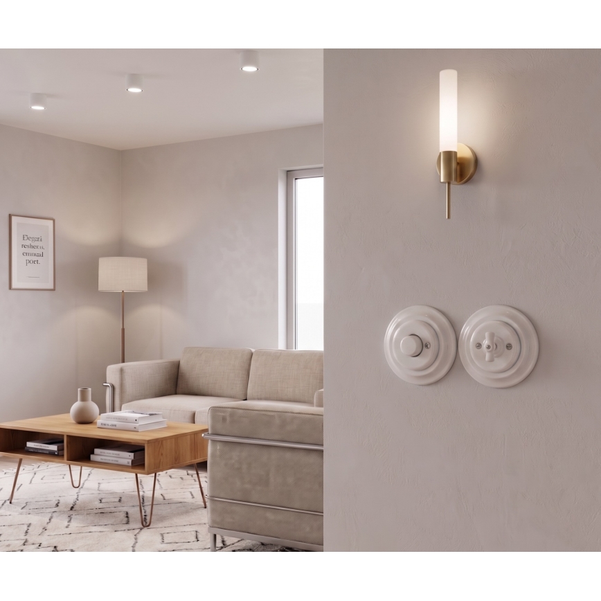 Bohemia-Design - Dimmer rotativo in porcellana dallo stile retrò con cornice 250V/10A bianco