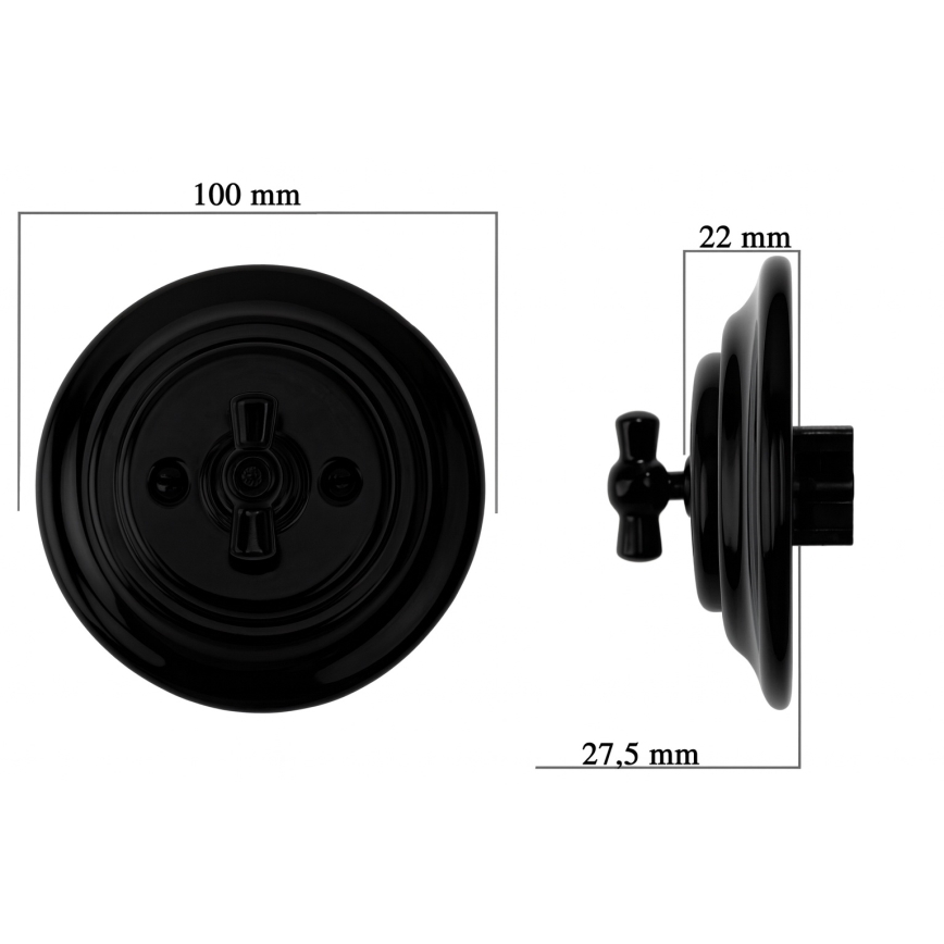 Bohemia-Design - Dimmer rotativo in porcellana stile retrò con placca 250V/10A nero