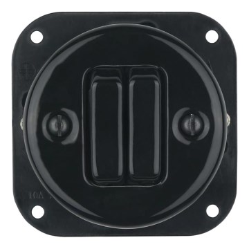 Bohemia-Design - Interruttore doppio in porcellana retrò senza cornice n. 5 nero