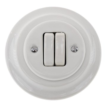 Bohemia-Design - Interruttore doppio retrò in porcellana con cornice n. 6+6 bianco