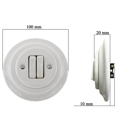 Bohemia-Design - Interruttore doppio retrò in porcellana con cornice n. 6+6 bianco