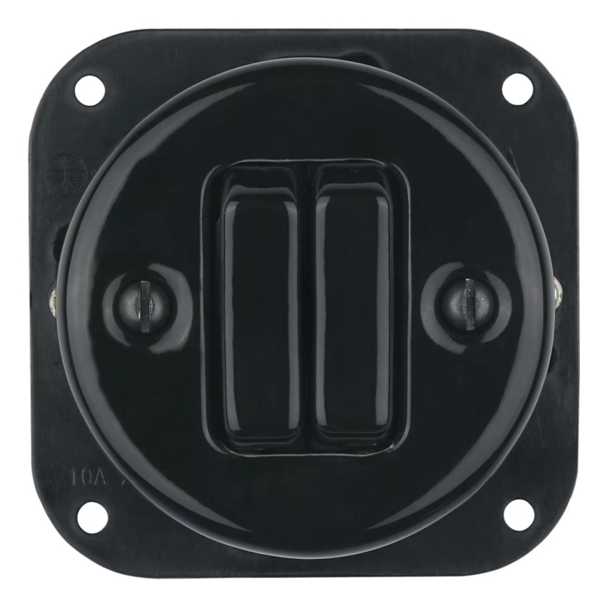 Bohemia-Design - Interruttore doppio retrò in porcellana senza cornice n. 6+6 nero