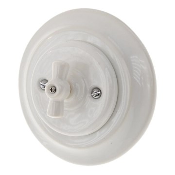 Bohemia-Design - Interruttore girevole in porcellana stile retrò con placca n. 5 bianco
