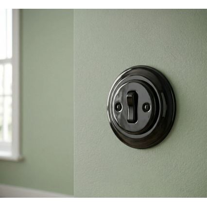 Bohemia-Design - Interruttore retrò semplice in porcellana con cornice n. 6, nero