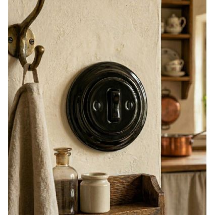 Bohemia-Design - Interruttore retrò semplice in porcellana con cornice n. 6, nero