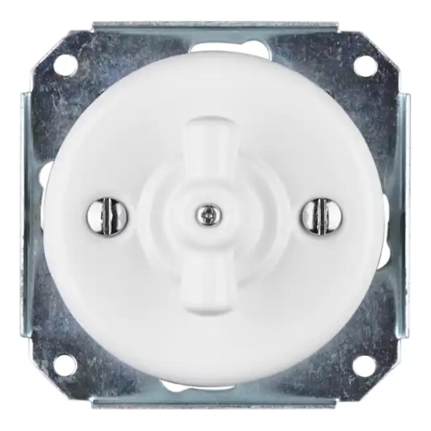 Bohemia-Design - Interruttore rotante retrò in porcellana senza cornice n. 7 bianco