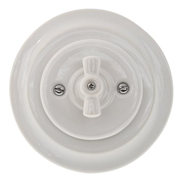 Bohemia-Design - Interruttore rotativo in porcellana stile retrò con cornice n. 1, bianco