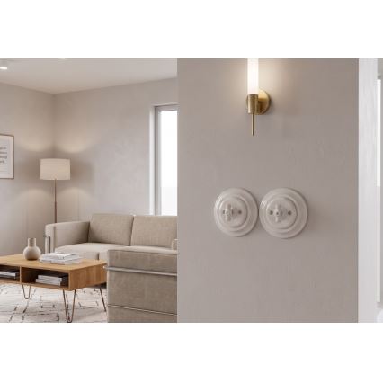 Bohemia-Design - Interruttore rotativo in porcellana stile retrò con cornice n. 1, bianco