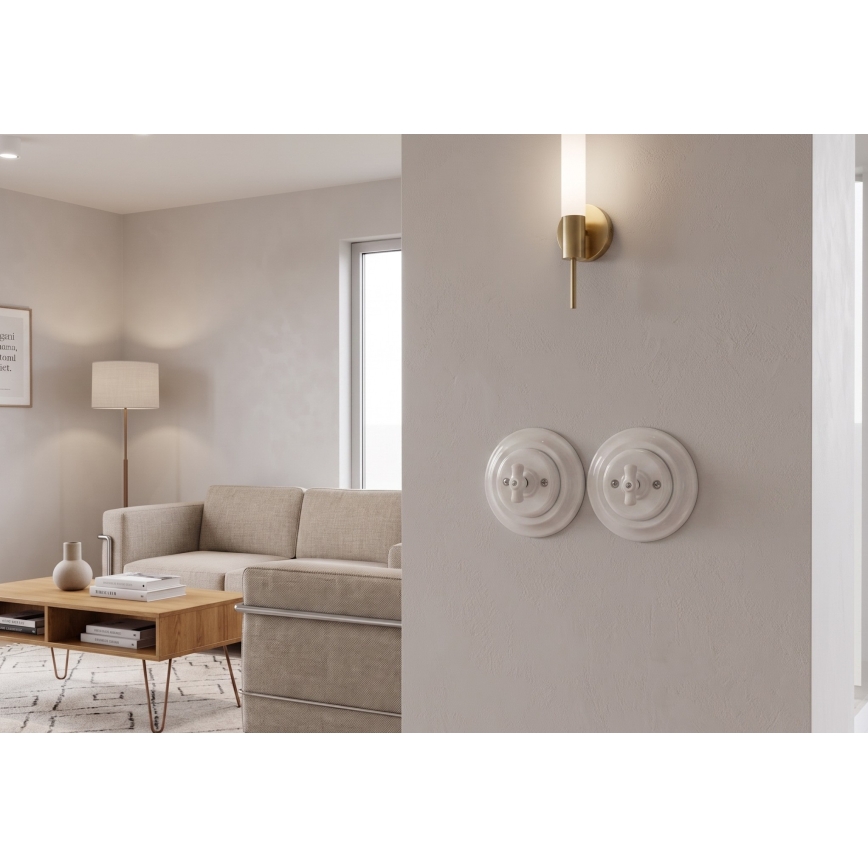 Bohemia-Design - Interruttore rotativo in porcellana stile retrò con cornice n. 1, bianco