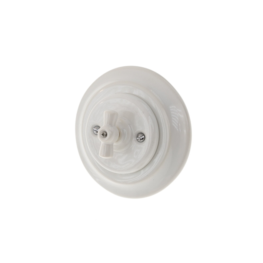 Bohemia-Design - Interruttore rotativo in porcellana, stile retrò, con cornice n. 5, bianco