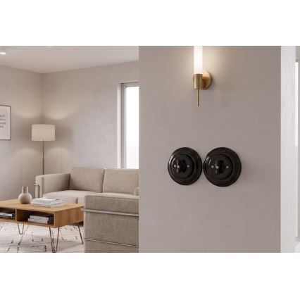 Bohemia-Design - Interruttore rotativo in porcellana, stile retrò, con cornice n. 7, nero
