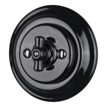 Bohemia-Design - Interruttore rotativo in porcellana stile retrò con placca n. 1 nero