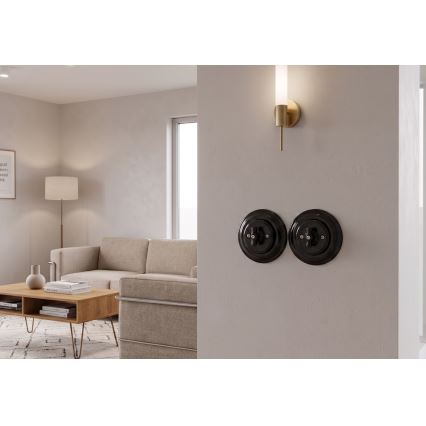 Bohemia-Design - Interruttore rotativo retrò in porcellana con placca n. 1, nero