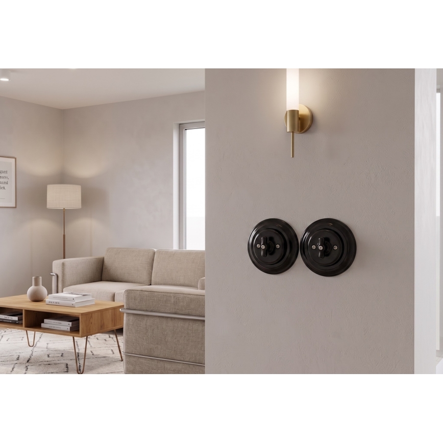 Bohemia-Design - Interruttore rotativo retrò in porcellana con placca n. 1, nero