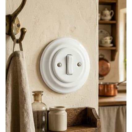 Bohemia-Design - Interruttore singolo retrò in porcellana con cornice n. 1 bianco