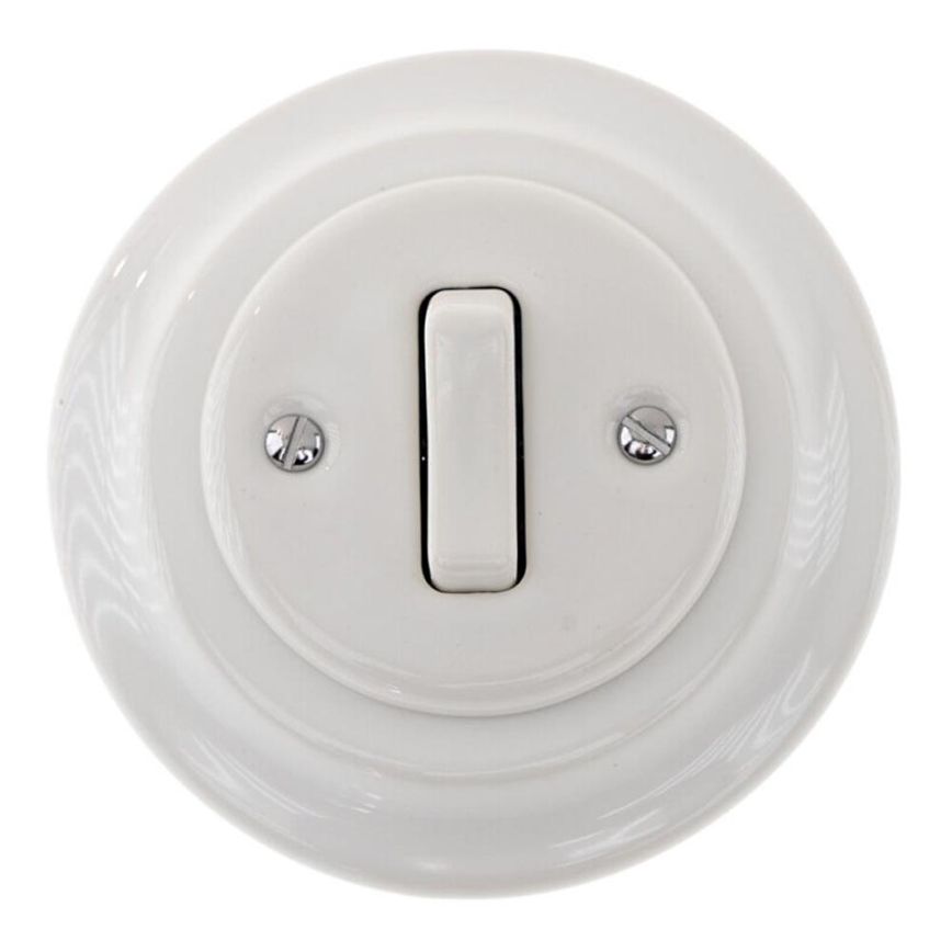 Bohemia-Design - Interruttore singolo retrò in porcellana con cornice per campanello, bianco