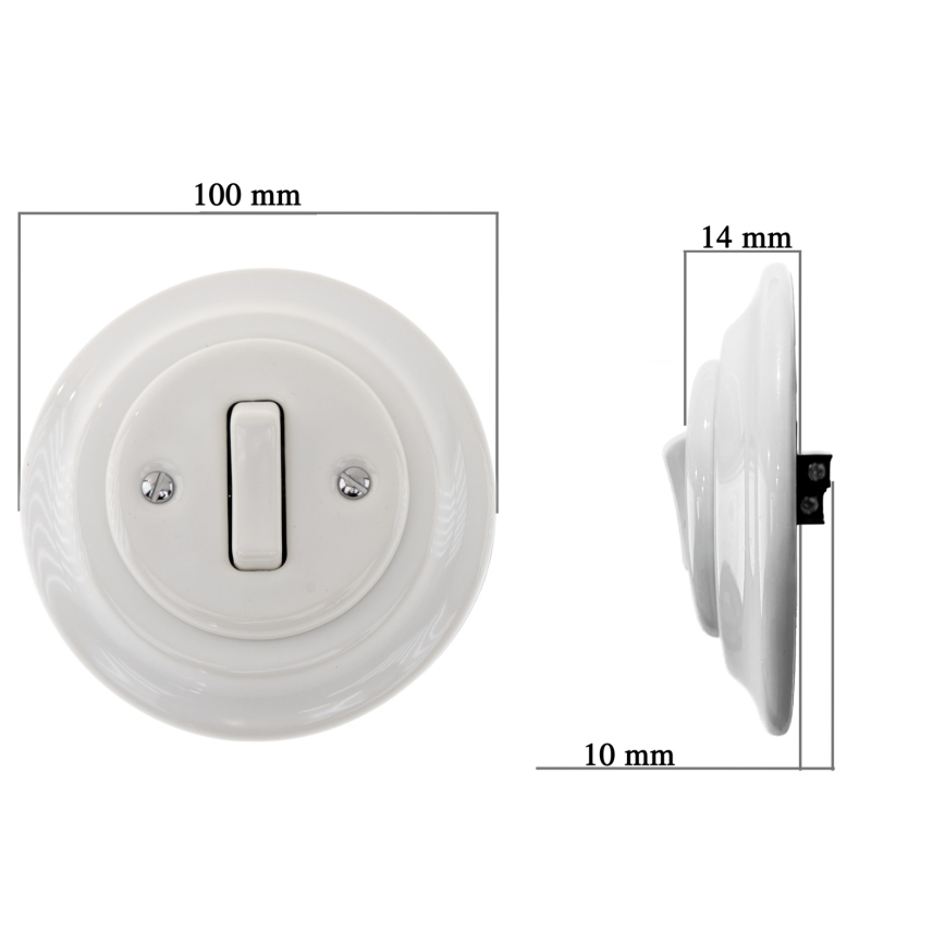 Bohemia-Design - Interruttore singolo retrò in porcellana con cornice per campanello, bianco