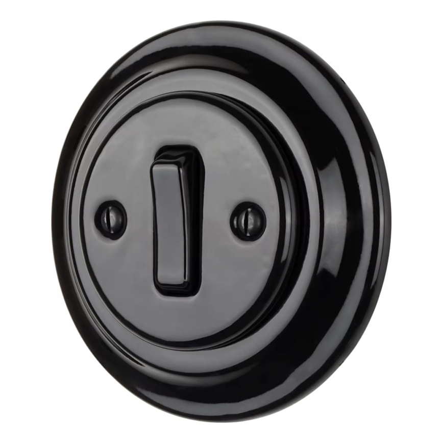 Bohemia-Design - Interruttore singolo retrò in porcellana con cornice per campanello nero