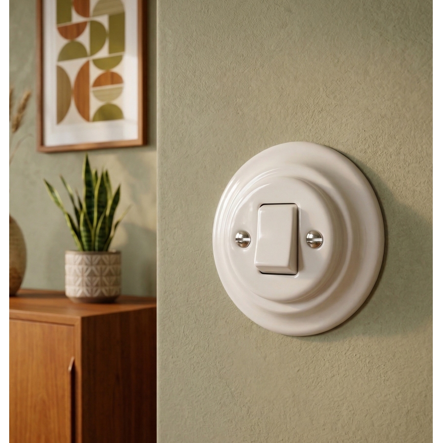 Bohemia-Design - Interruttore singolo retrò in porcellana con placca n. 7, bianco