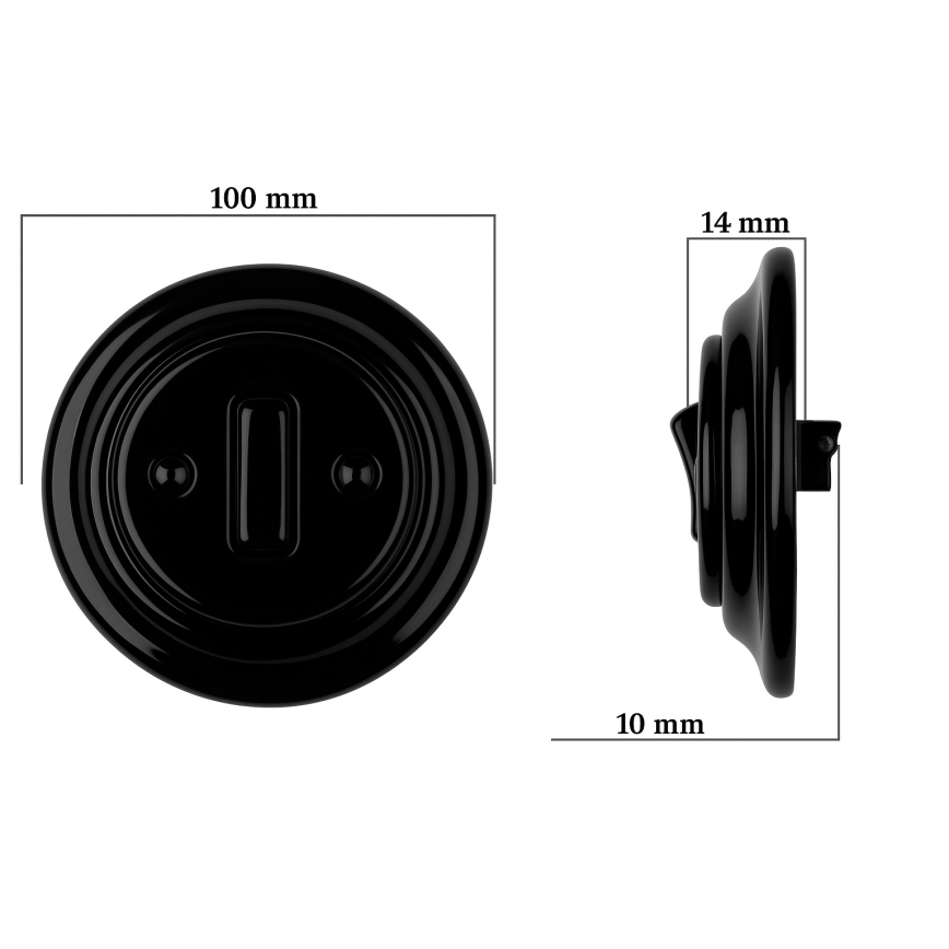 Bohemia-Design - Interruttore unipolare in porcellana stile retrò con cornice n. 6, nero