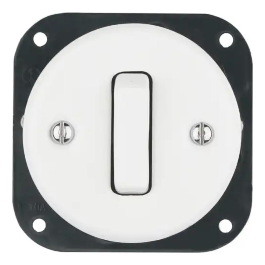 Bohemia-Design - Interruttore unipolare in porcellana, stile retrò, senza cornice, n. 6, bianco