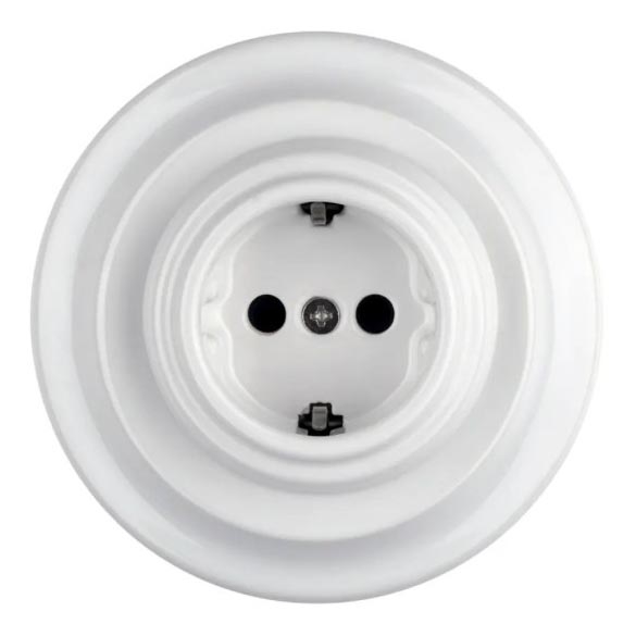 Bohemia-Design - Presa a muro in porcellana stile retrò con cornice SCHUKO 250V/16A, bianca