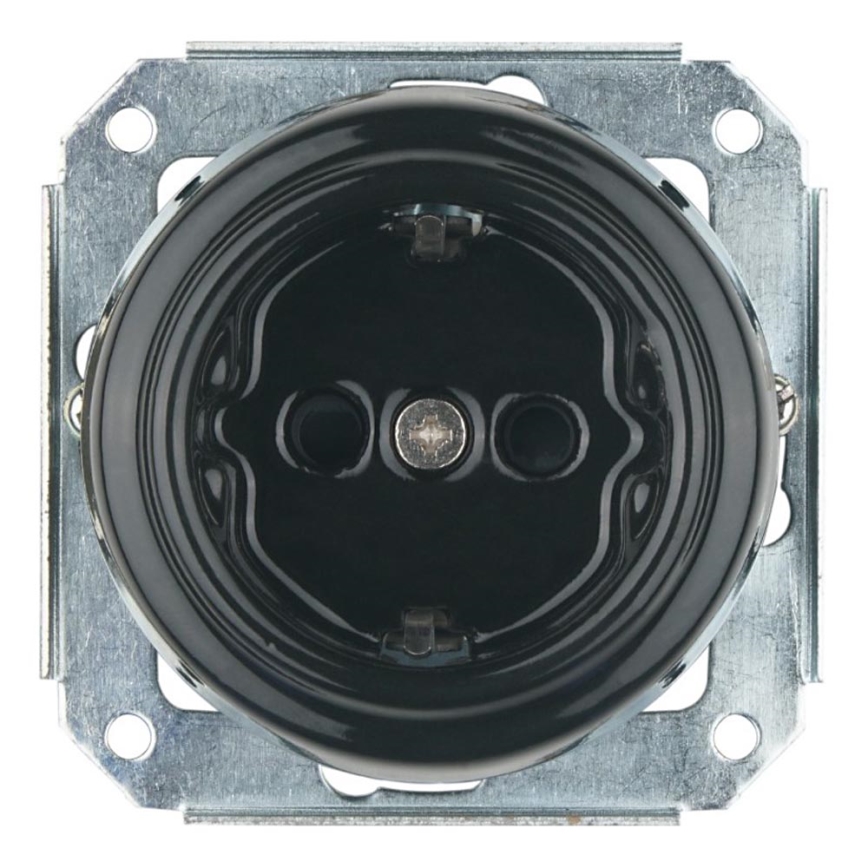 Bohemia-Design - Presa da parete in porcellana dal design retrò senza cornice SCHUKO 250V/16A nera