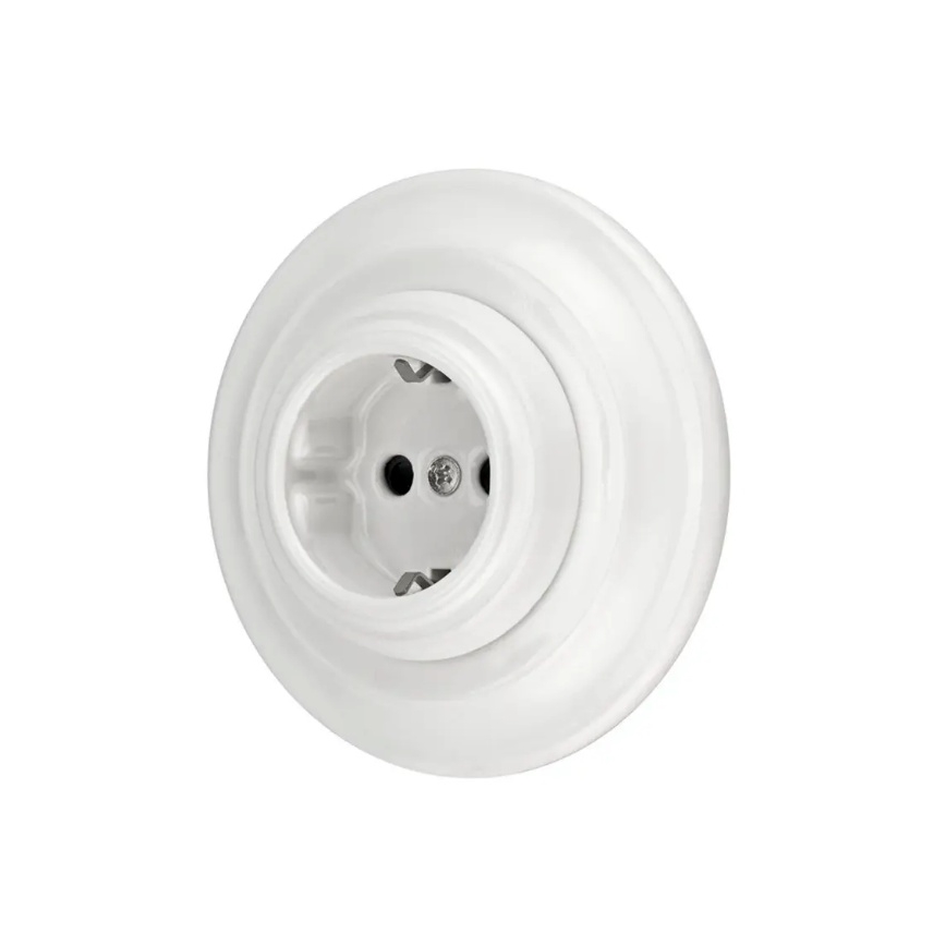 Bohemia-Design - Presa a muro in porcellana stile retrò con cornice SCHUKO 250V/16A, bianca